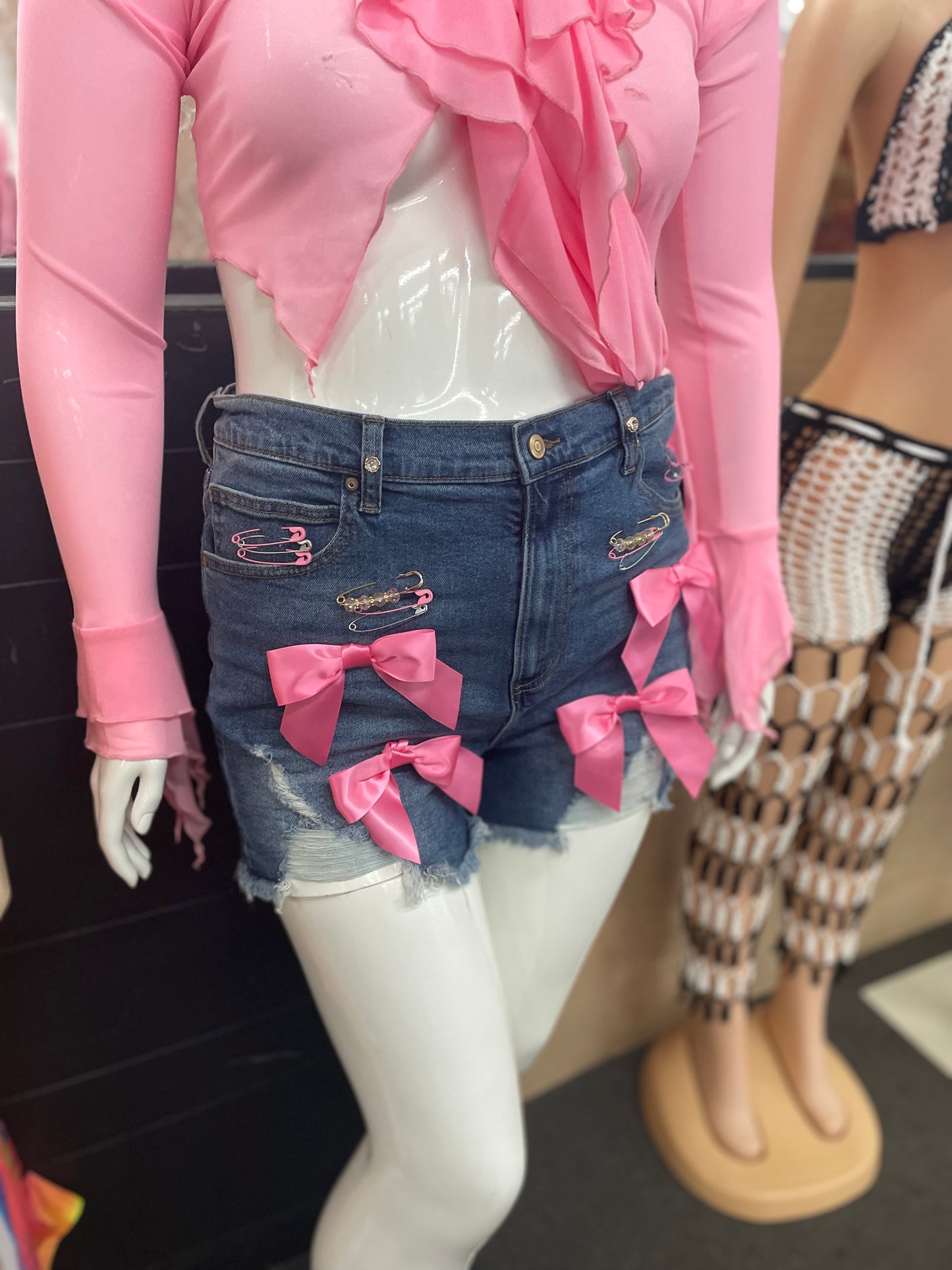 Pink Denim Bow Shorts