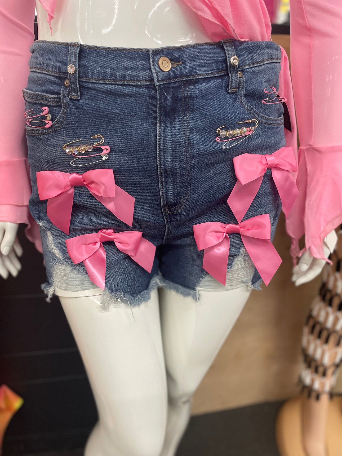 Pink Denim Bow Shorts