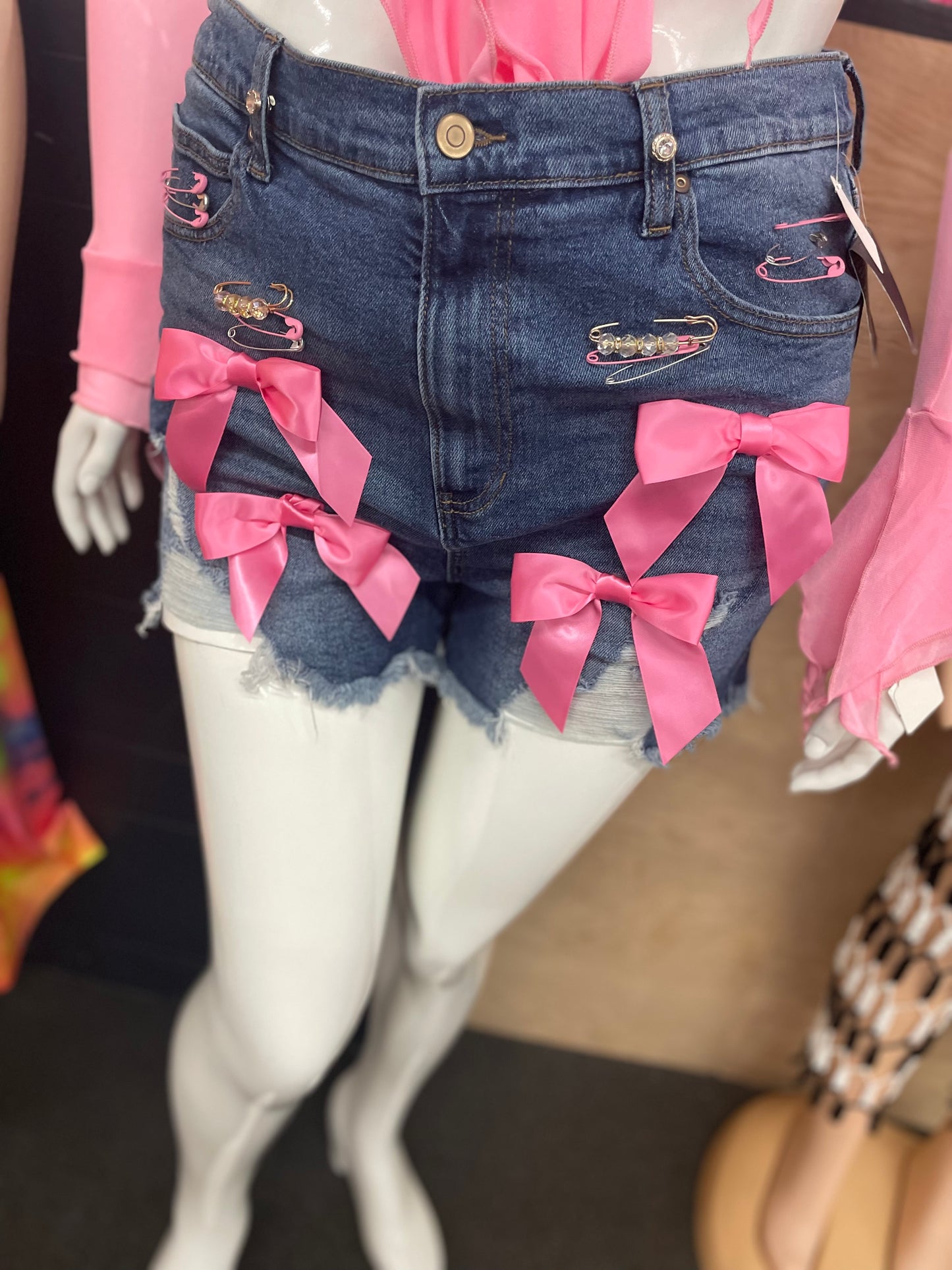 Pink Denim Bow Shorts